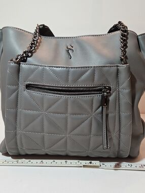 Simply Vera Vera Wang Quilted Faux Leather Chain Strap Shoulder Bag Gray Gunmeta